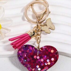 Pink Shimmer Tassel Heart  Bag Charms/Keychain